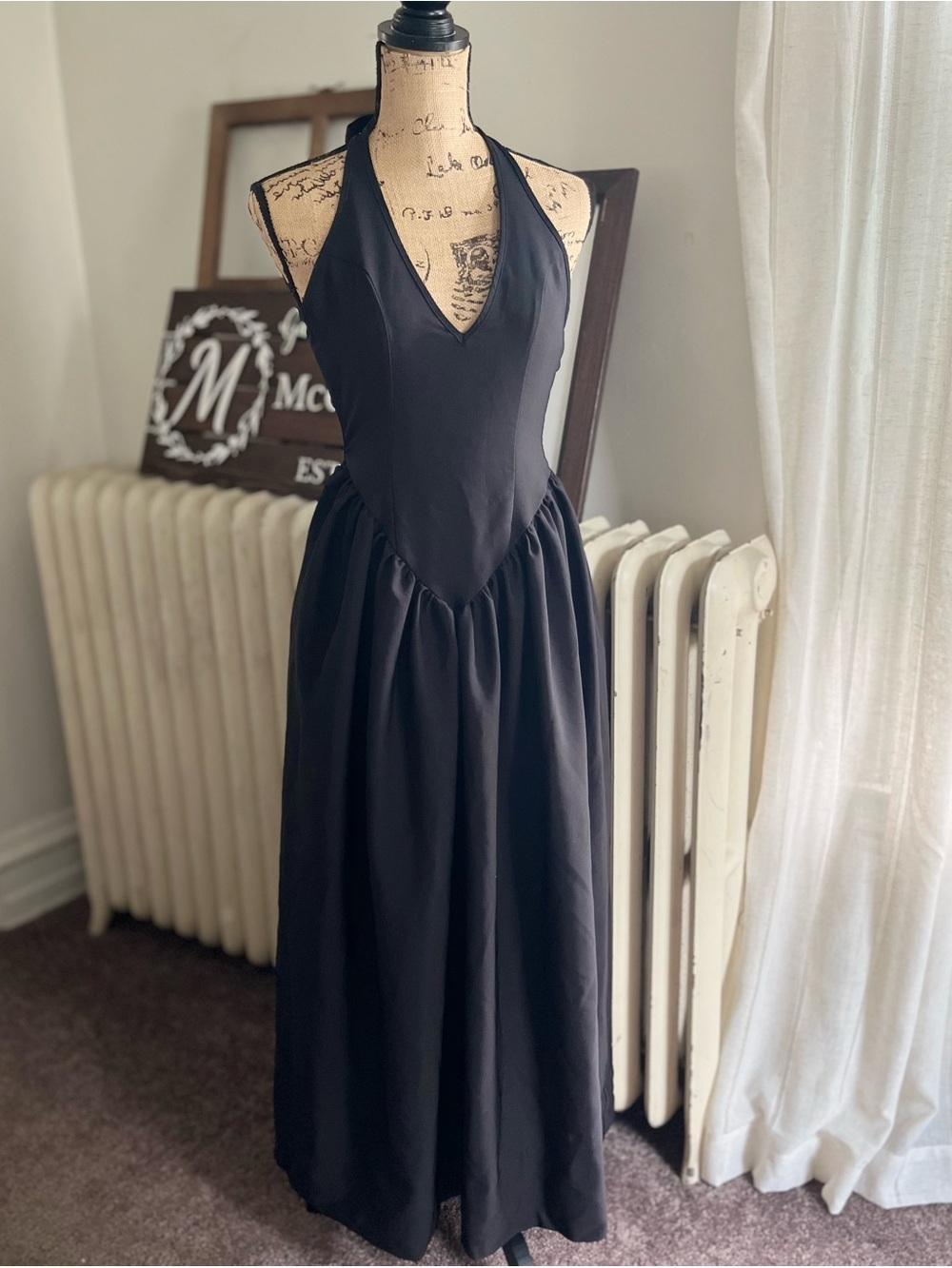 PrettyLittleThing Black Halter drop waistline maxi dress